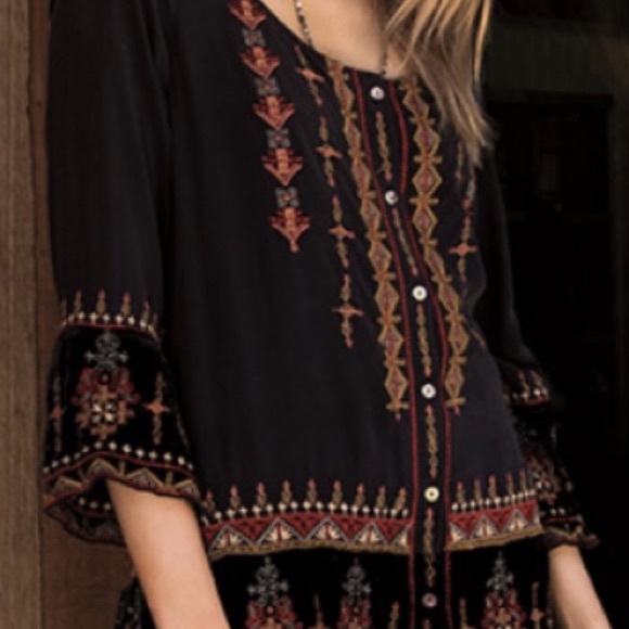 Johnny Was Tops - JOHNNY WAS VIKA EMBROIDERED boho SILK velvet blouse L
